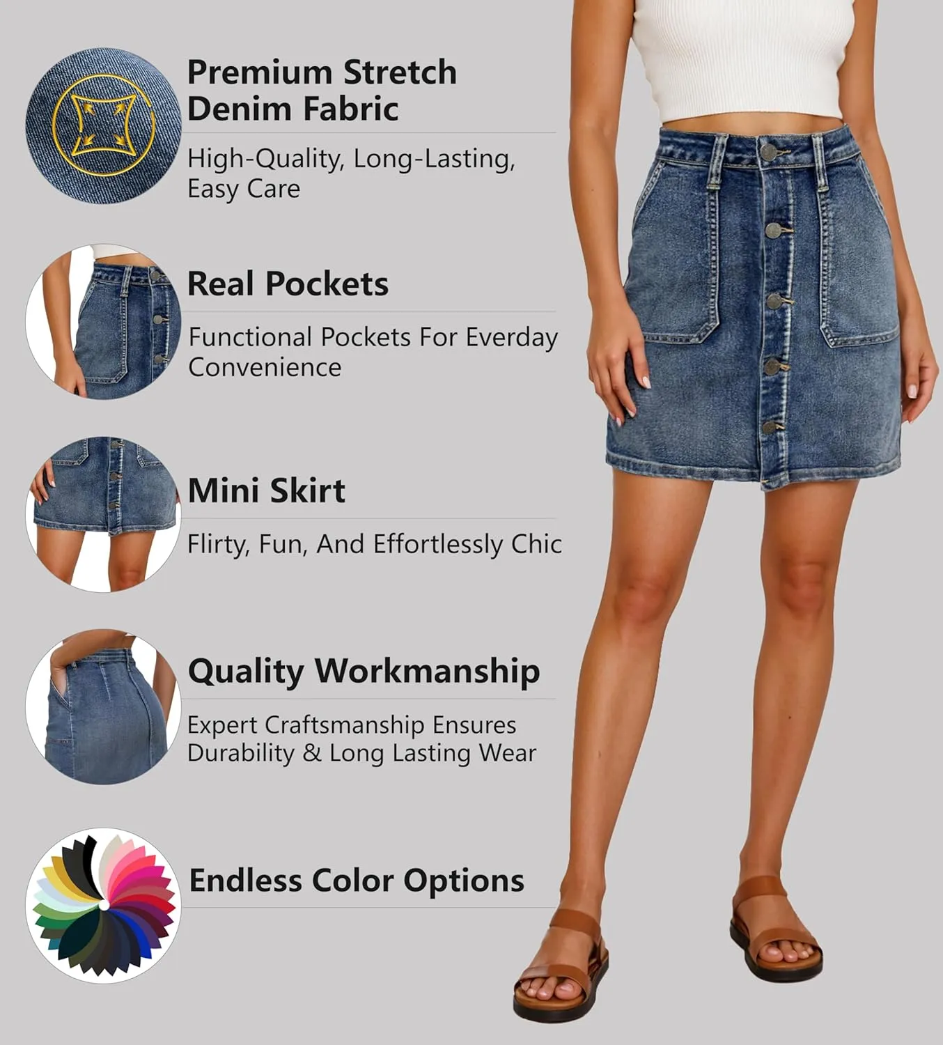 Lexi Womens Super Comfy Stretch Denim Skirt