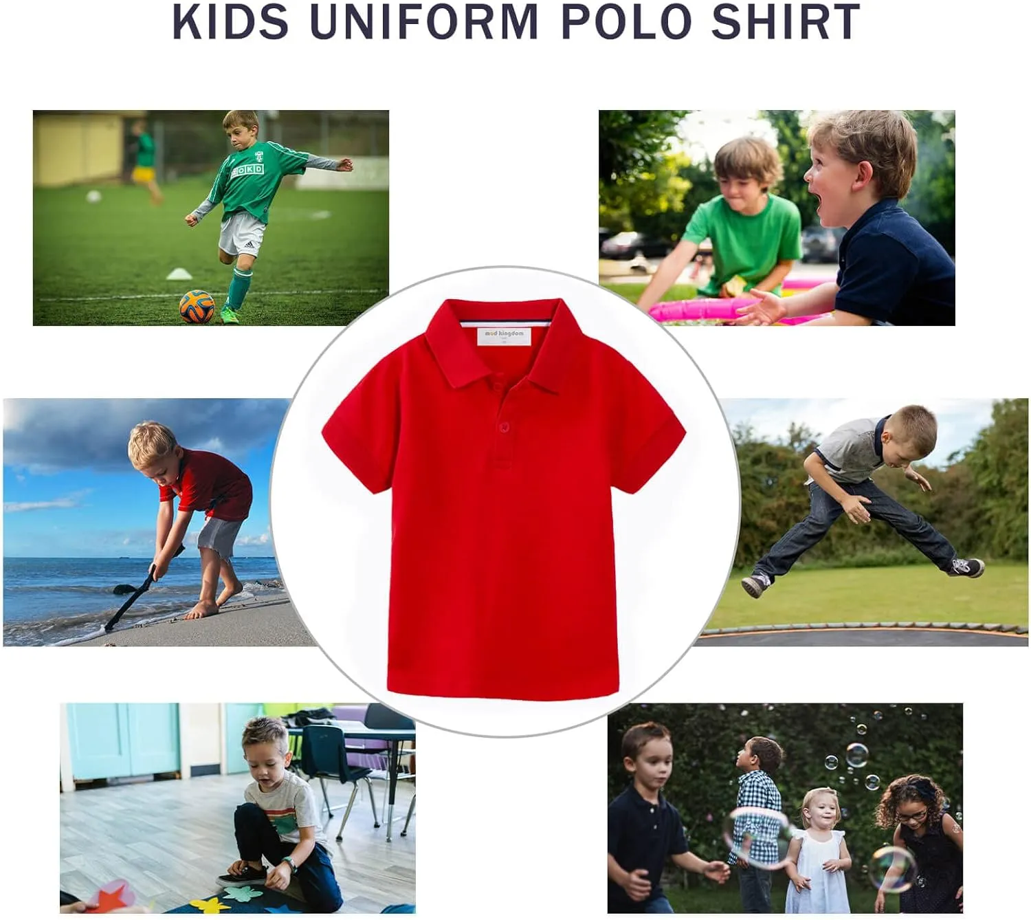 LittleSpring Kids School Uniform Pique Polo Shirts Short Sleeve