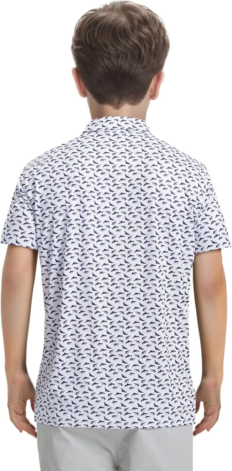 M MAELREG Boys Polo Shirt Short Sleeve Performance Dry Fit Stretch Funny Print Active Casual Collared Golf Shirts for Boy