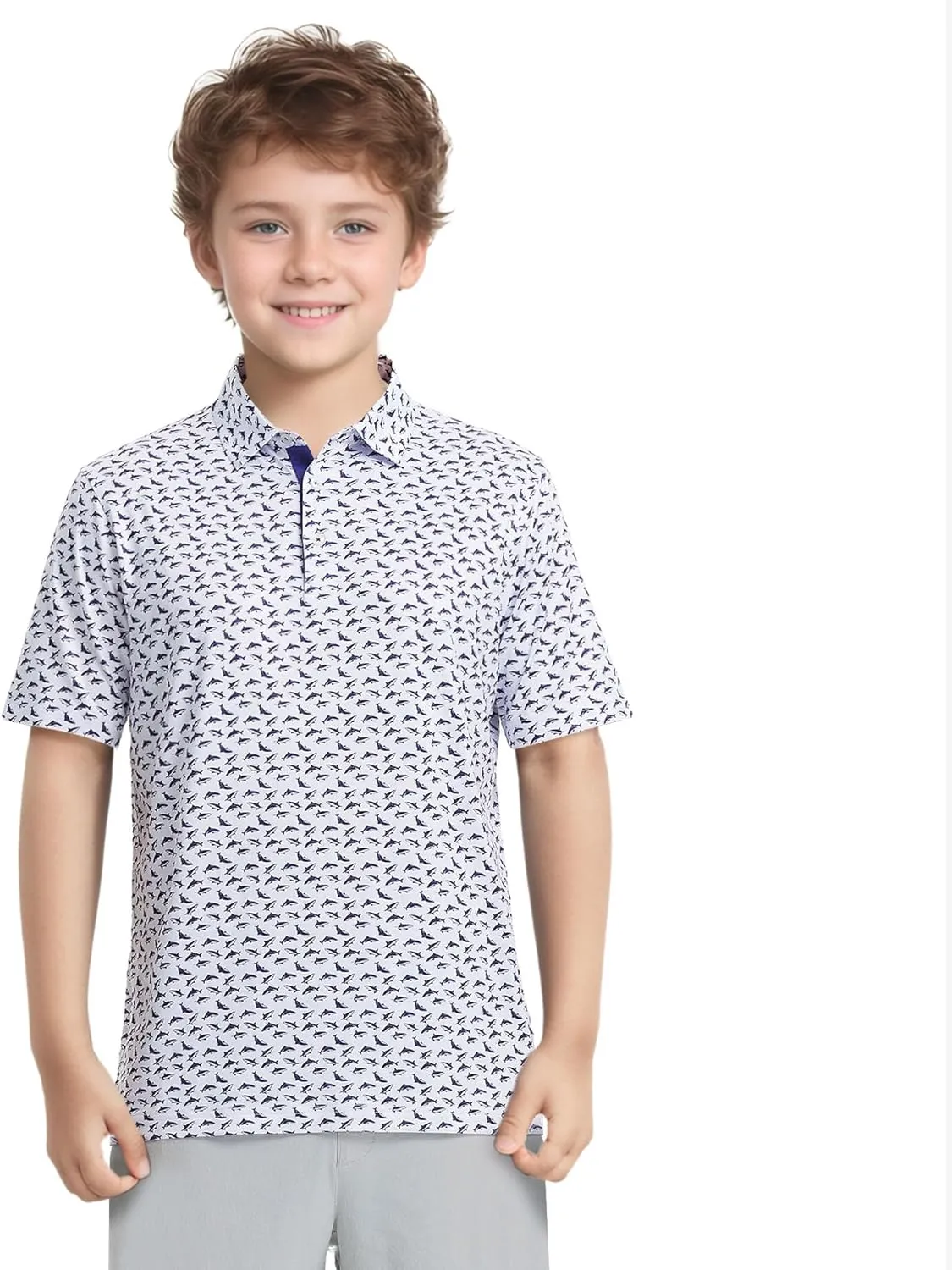 M MAELREG Boys Polo Shirt Short Sleeve Performance Dry Fit Stretch Funny Print Active Casual Collared Golf Shirts for Boy