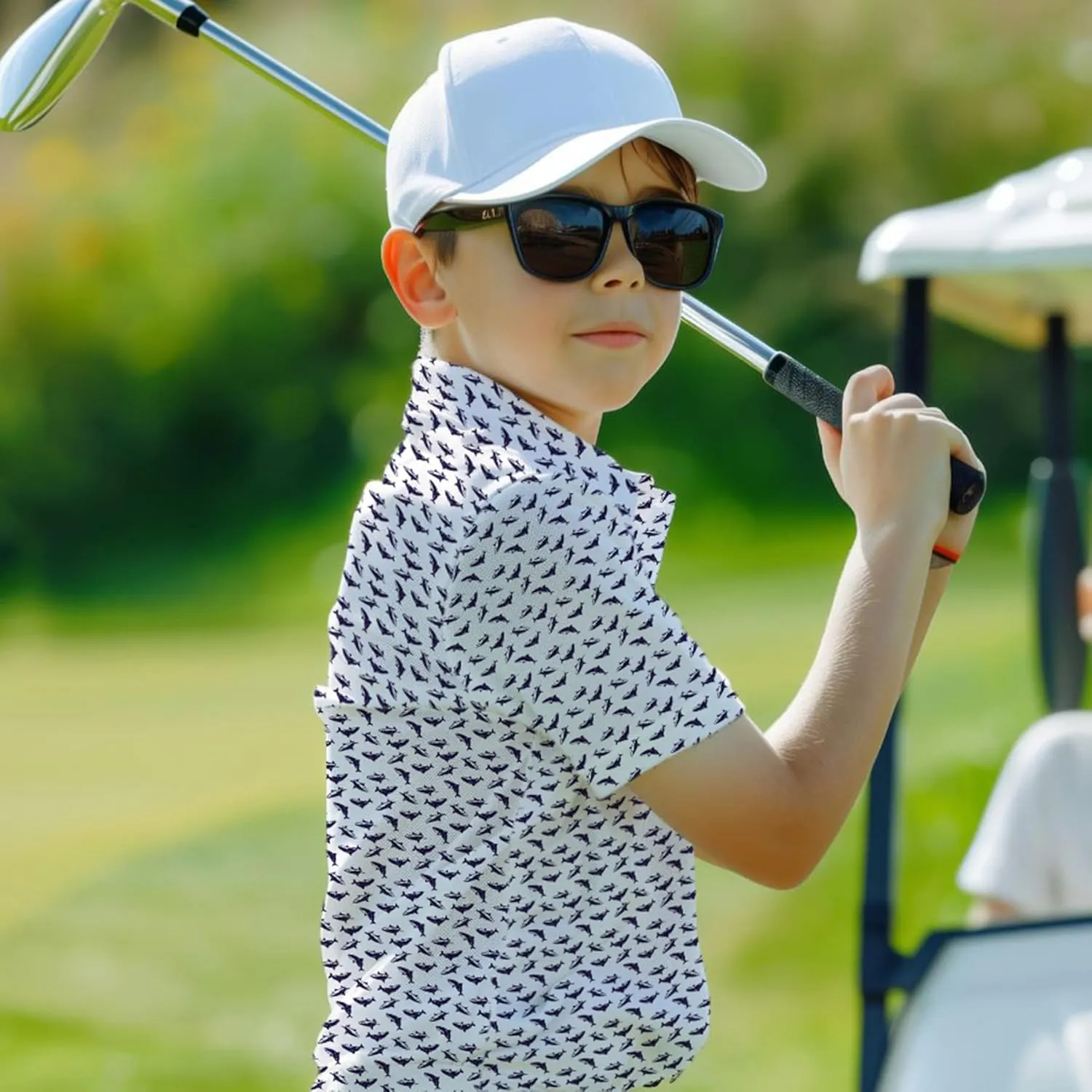 M MAELREG Boys Polo Shirt Short Sleeve Performance Dry Fit Stretch Funny Print Active Casual Collared Golf Shirts for Boy