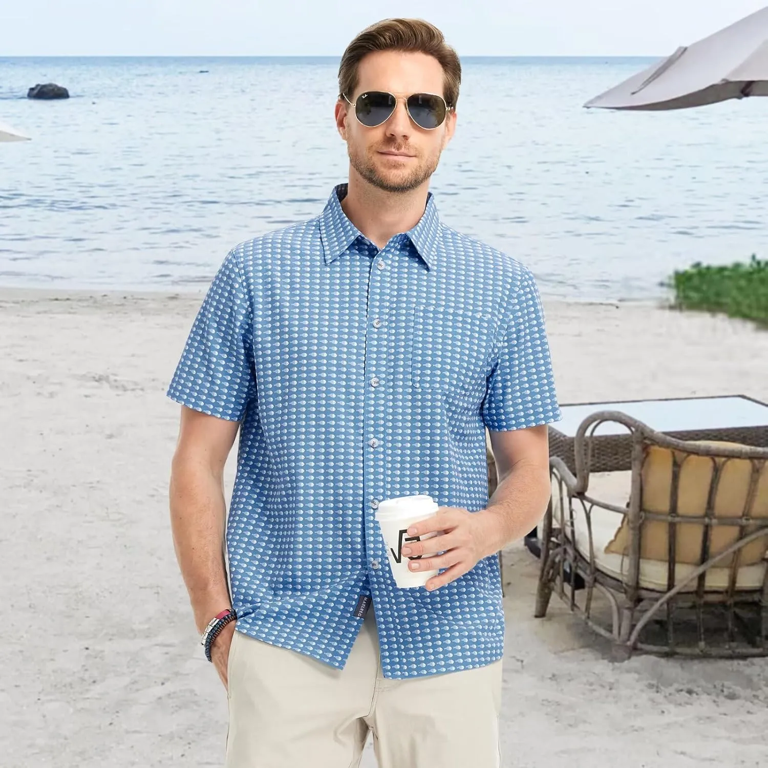 M MAELREG Mens Hawaiian Shirts Short Sleeve Button Down Tropical Beach Floral Solid Print Summer Vacation Mens Casual Shirts