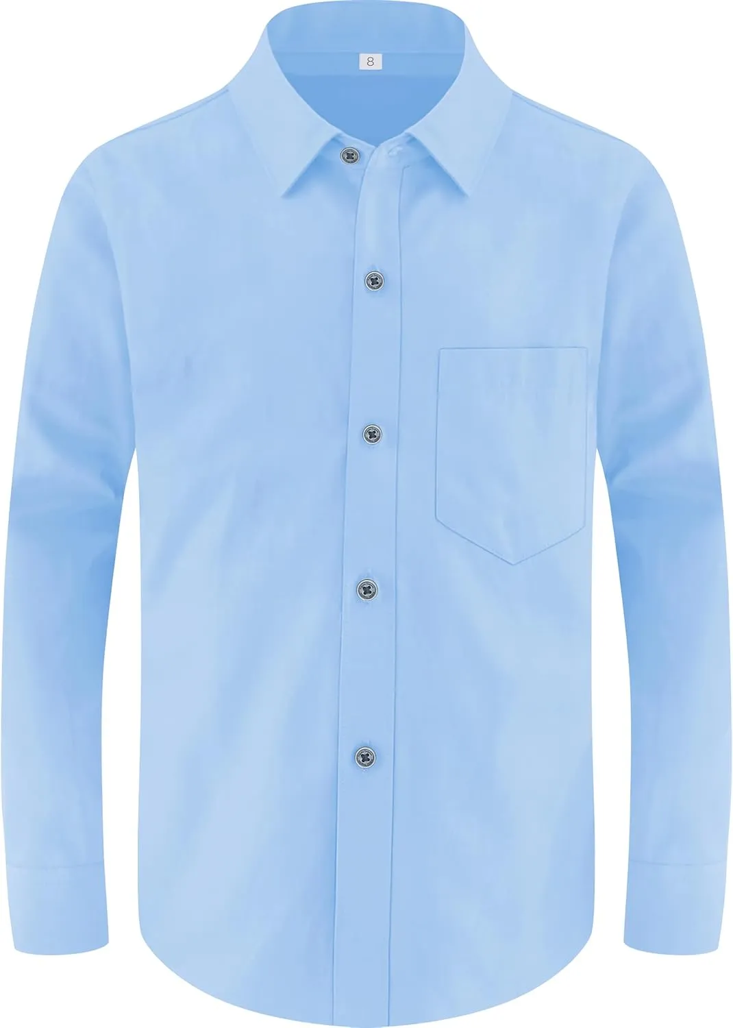 Marvelous World Boys' Long Sleeve Solid Buttoned Cuffs Dress Shirt Kids Casual Button Down Shirts with Chest Pocket