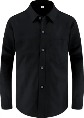 Marvelous World Boys' Long Sleeve Solid Buttoned Cuffs Dress Shirt Kids Casual Button Down Shirts with Chest Pocket