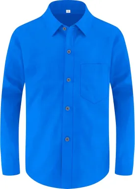 Marvelous World Boys' Long Sleeve Solid Buttoned Cuffs Dress Shirt Kids Casual Button Down Shirts with Chest Pocket