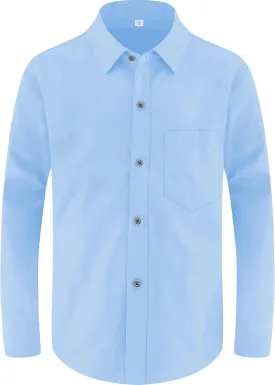 Marvelous World Boys' Long Sleeve Solid Buttoned Cuffs Dress Shirt Kids Casual Button Down Shirts with Chest Pocket