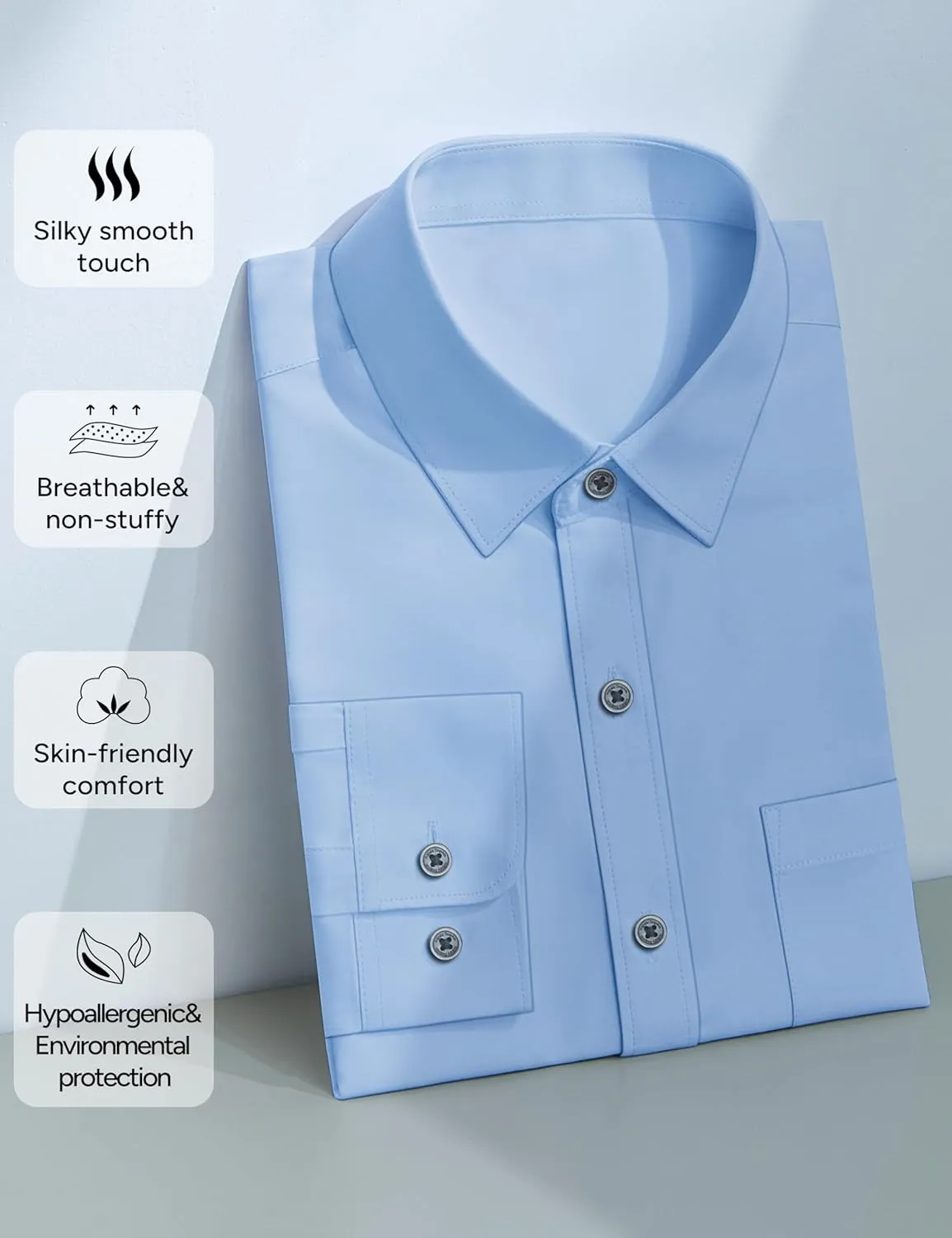 Marvelous World Boys' Long Sleeve Solid Buttoned Cuffs Dress Shirt Kids Casual Button Down Shirts with Chest Pocket