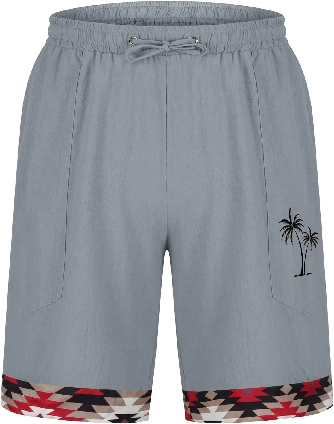 Muscularfit Men's Summer Casual Cotton Linen Shorts with Drawstring Elastic Waist, Beach Shorts with Pockets, Outdoor Fashion