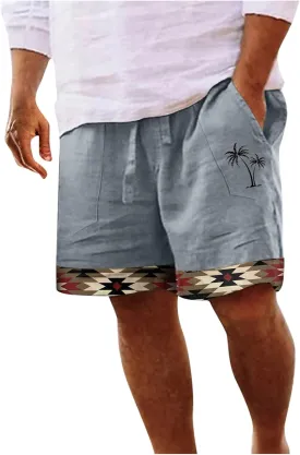 Muscularfit Men's Summer Casual Cotton Linen Shorts with Drawstring Elastic Waist, Beach Shorts with Pockets, Outdoor Fashion