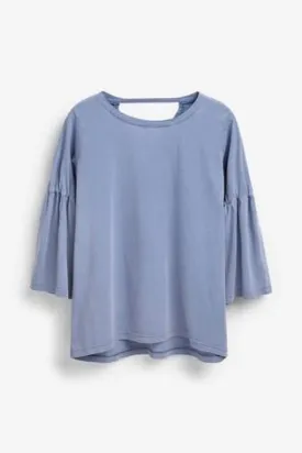 Next Chambray Washed Flute Sleeve Womens Top