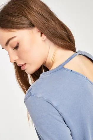 Next Chambray Washed Flute Sleeve Womens Top