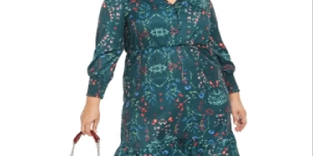 NY Collection Women's Plus Size Printed Smocked-Slee Botanical North Garden Size 2X