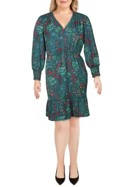 NY Collection Women's Plus Size Printed Smocked-Slee Botanical North Garden Size 2X