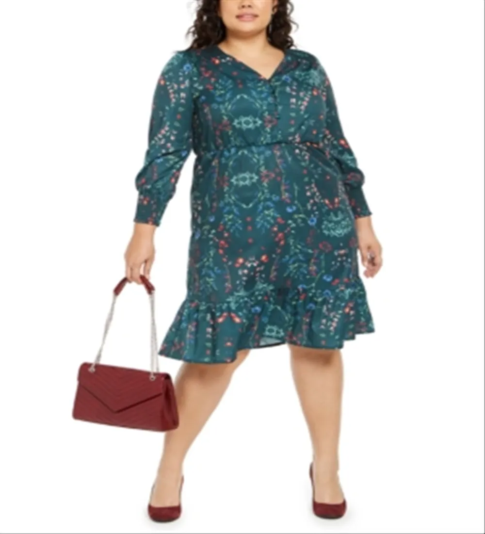 NY Collection Women's Plus Size Printed Smocked-Slee Botanical North Garden Size 2X