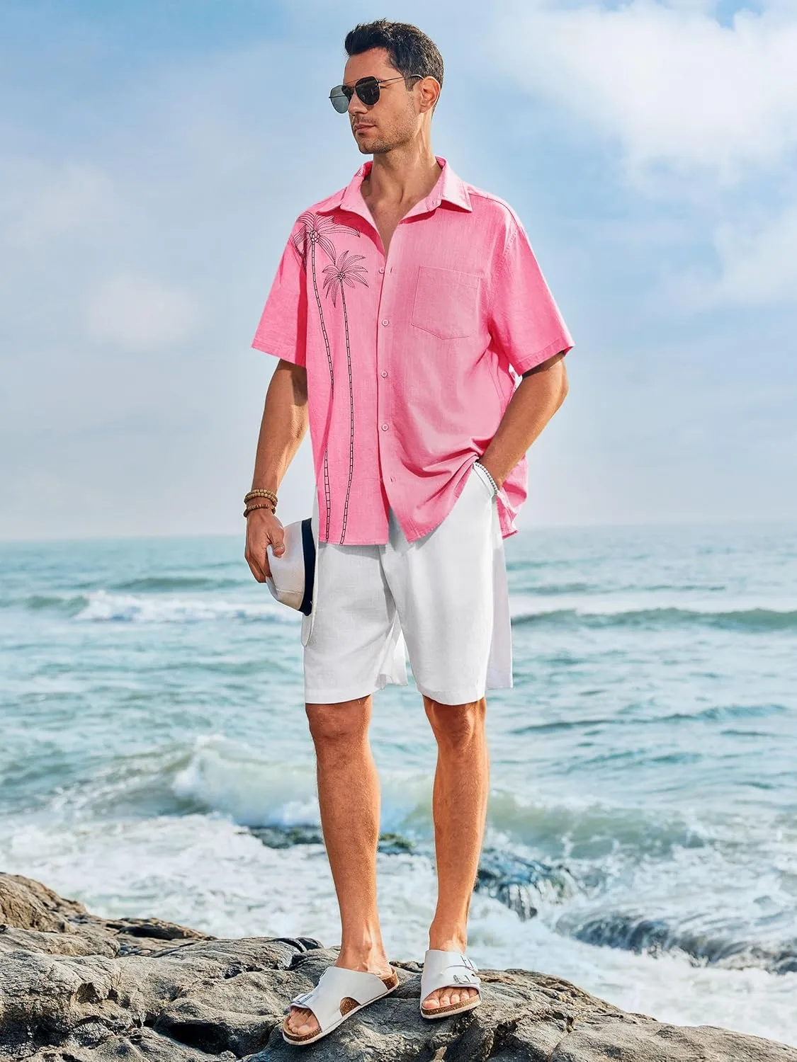 Runcati Mens Hawaiian Shirt Short Sleeve Button Down Summer Beach Vacation Cotton Linen Shirts