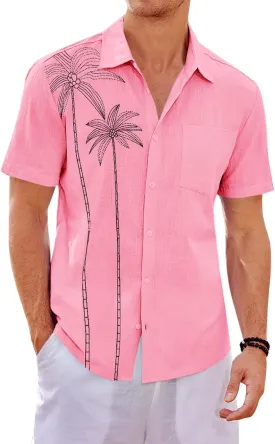 Runcati Mens Hawaiian Shirt Short Sleeve Button Down Summer Beach Vacation Cotton Linen Shirts