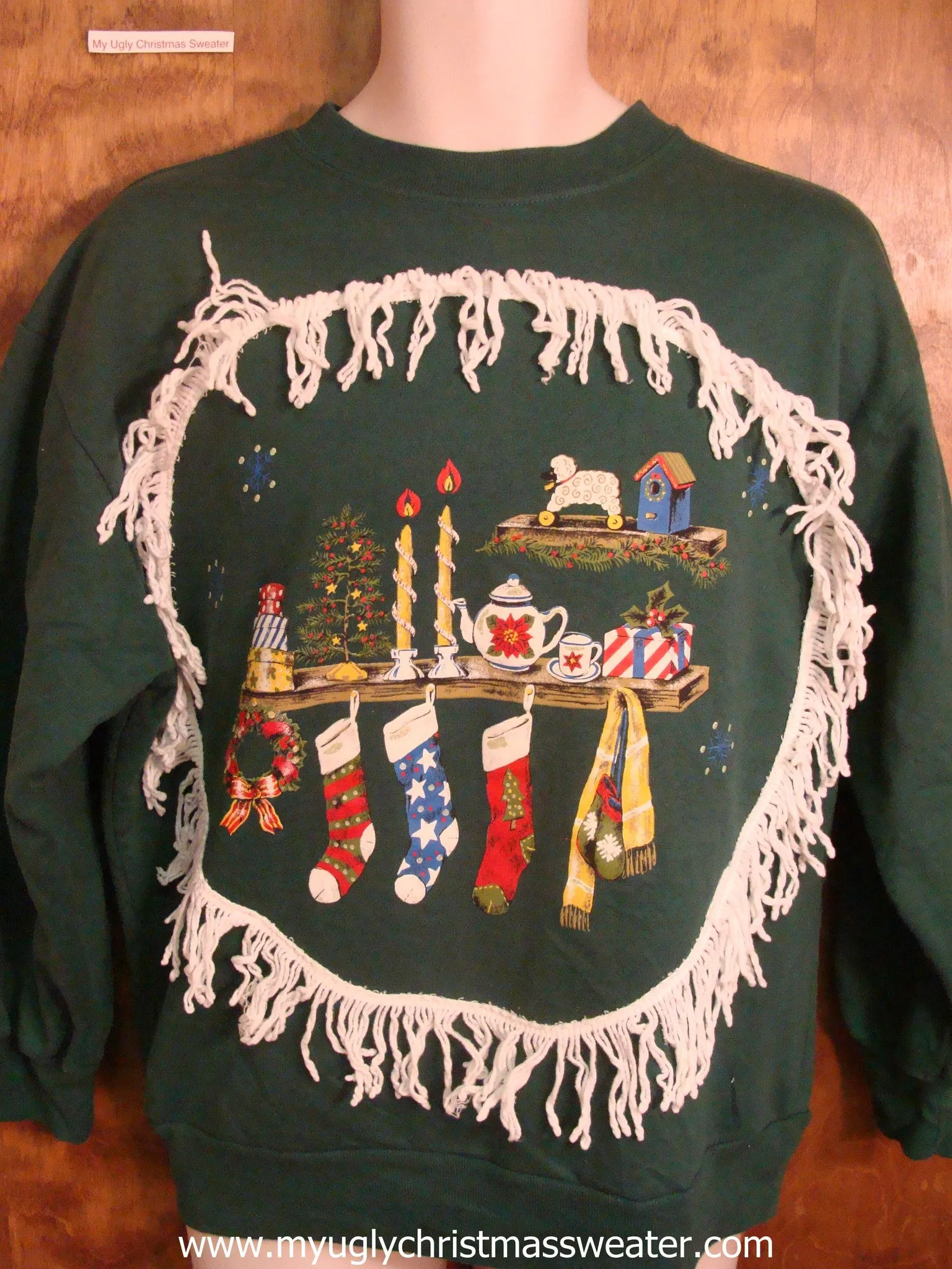 Tacky Green Stockings Scene Christmas Sweatshirt