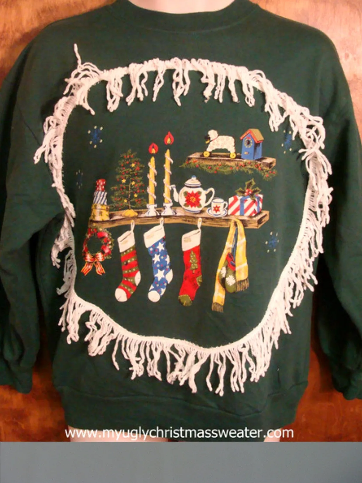 Tacky Green Stockings Scene Christmas Sweatshirt