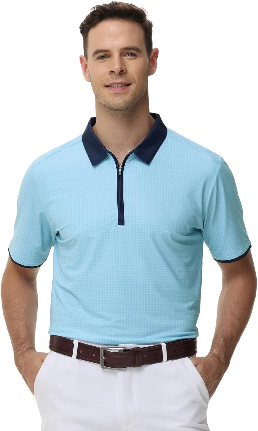 TIHEEN Mens Performance Moisture Wicking Golf Polo Shirt,Mens Business Casual Printed Short Sleeve Polo Shirts