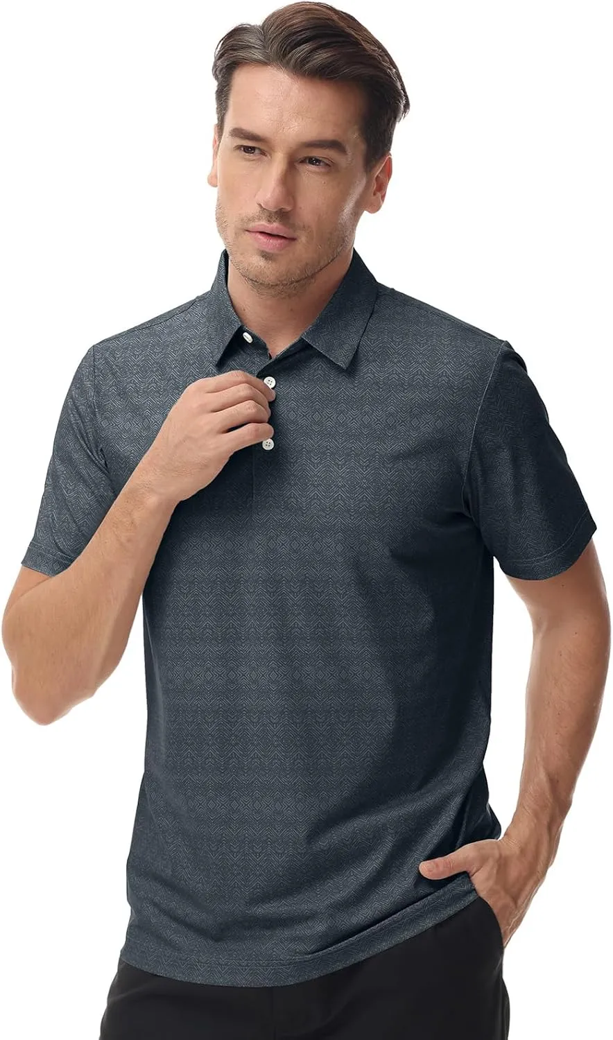TIHEEN Mens Performance Moisture Wicking Golf Polo Shirt,Mens Business Casual Printed Short Sleeve Polo Shirts