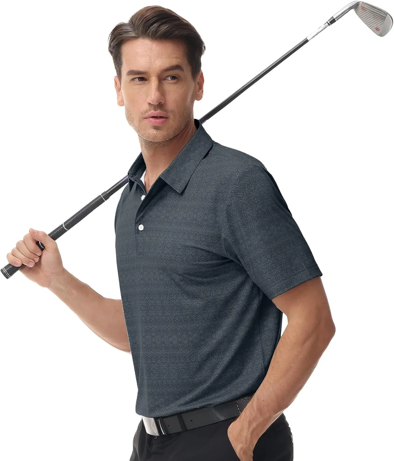 TIHEEN Mens Performance Moisture Wicking Golf Polo Shirt,Mens Business Casual Printed Short Sleeve Polo Shirts