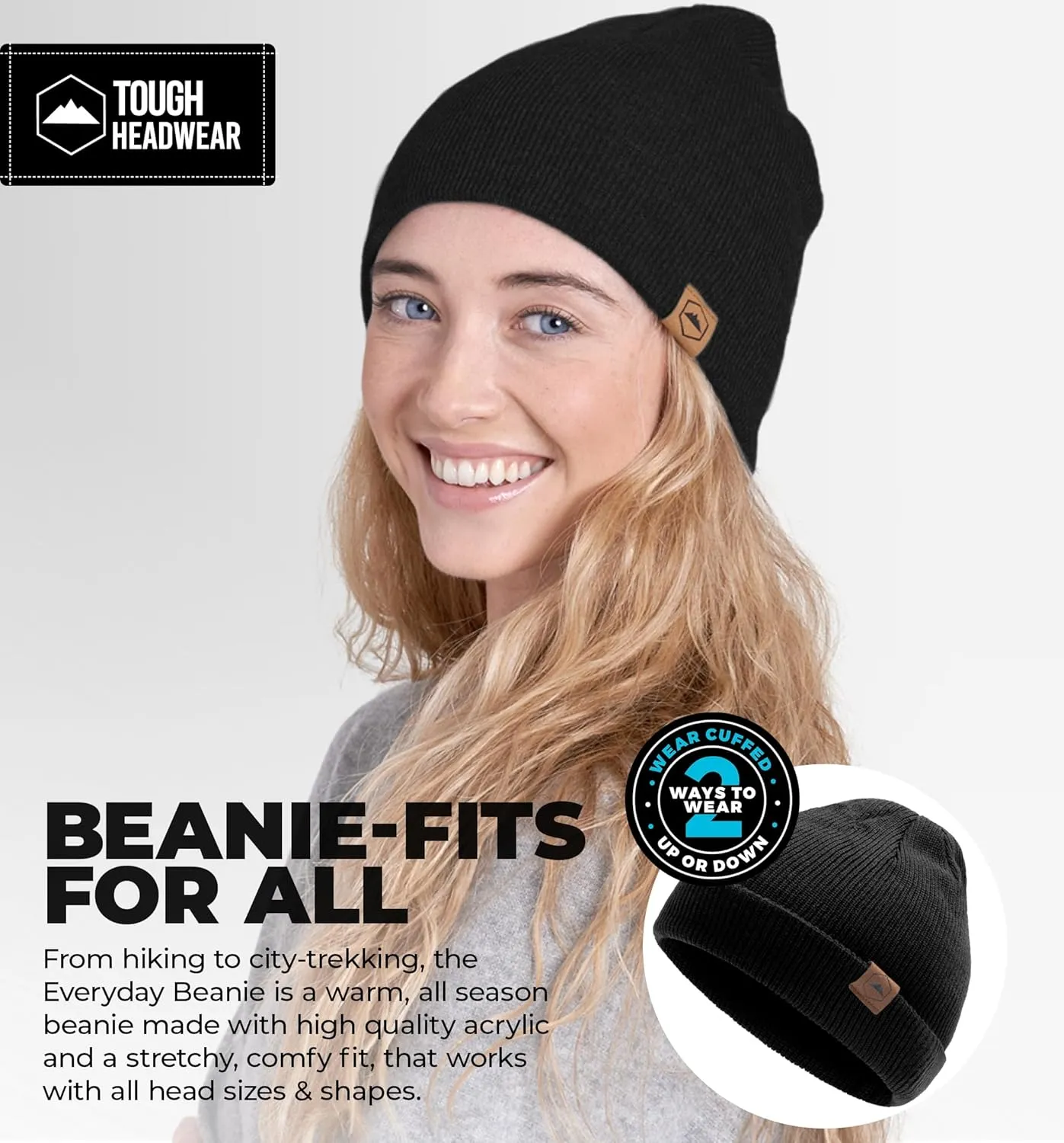 Tough Headwear Daily Knit Beanie - Beanies Hats for Men - Winter Hats for Men & Women - Warm Knitted Hats for Cold Weather