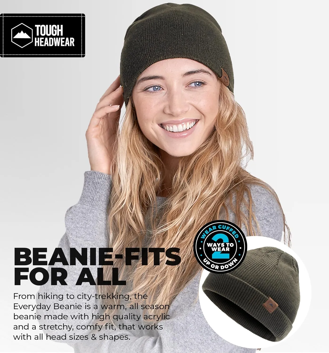 Tough Headwear Daily Knit Beanie - Beanies Hats for Men - Winter Hats for Men & Women - Warm Knitted Hats for Cold Weather