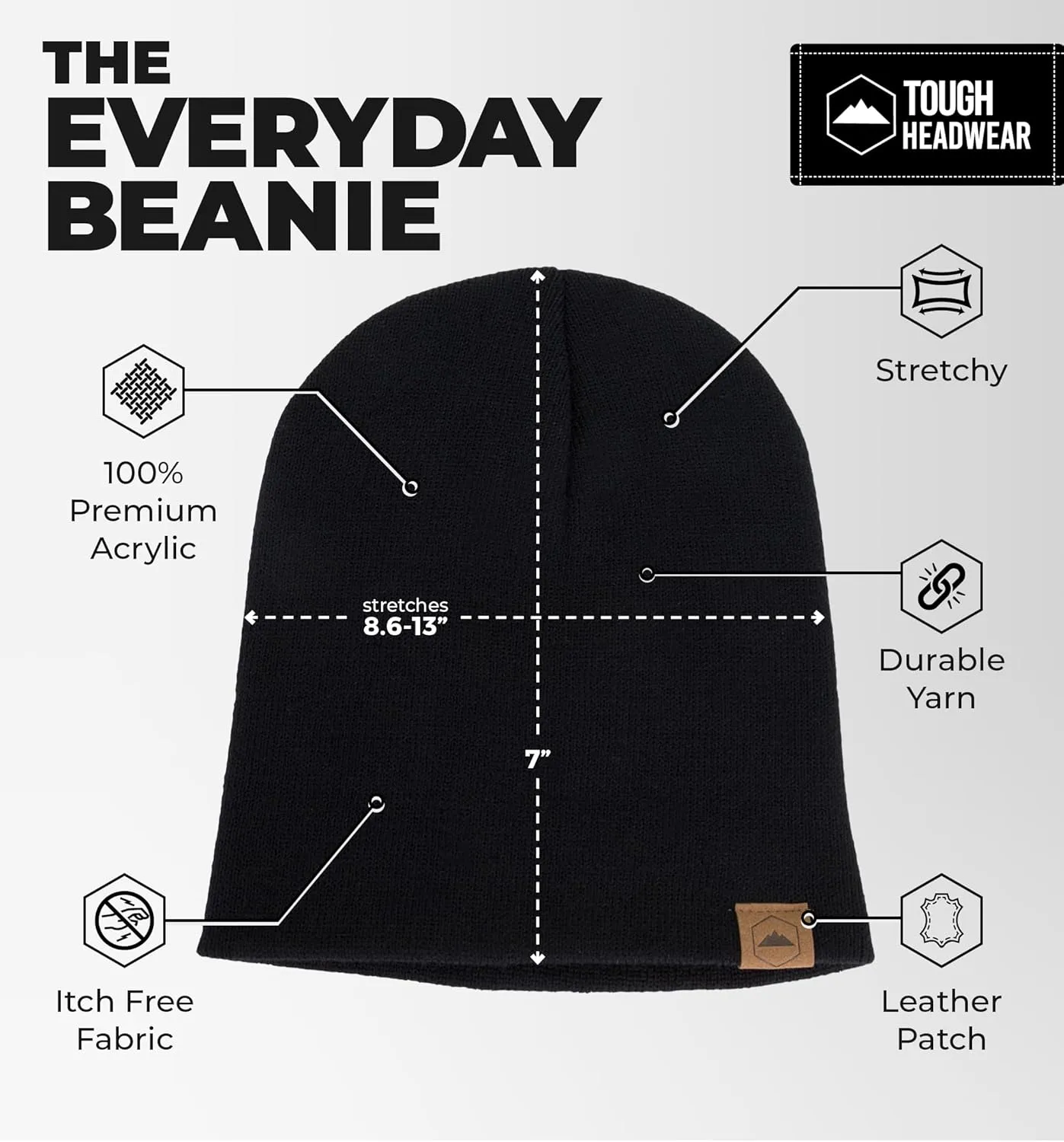Tough Headwear Daily Knit Beanie - Beanies Hats for Men - Winter Hats for Men & Women - Warm Knitted Hats for Cold Weather