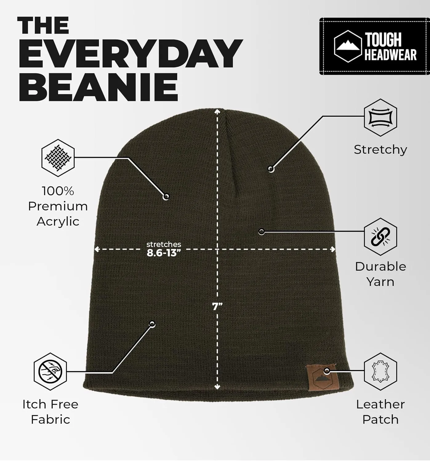 Tough Headwear Daily Knit Beanie - Beanies Hats for Men - Winter Hats for Men & Women - Warm Knitted Hats for Cold Weather