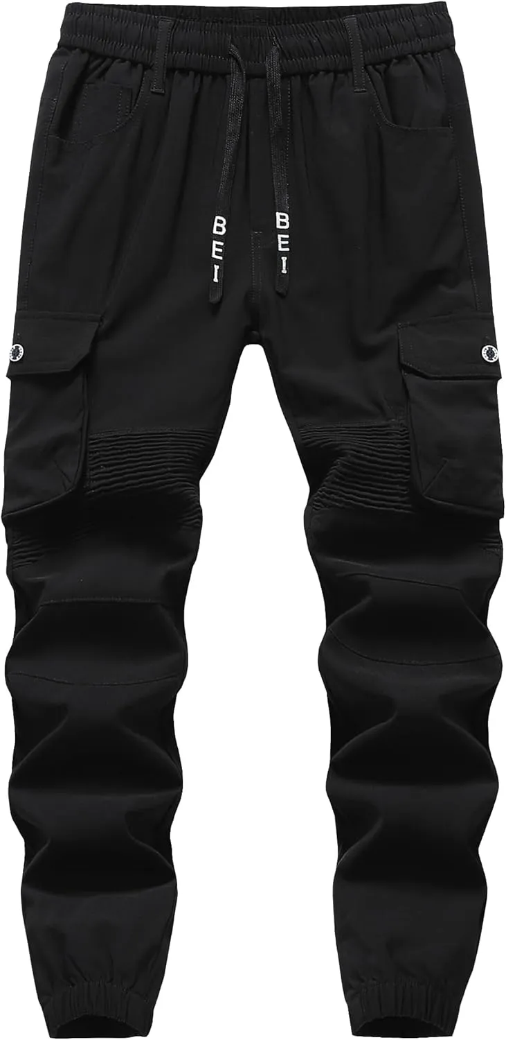 Vexalon Boys Cargo Joggers Pants Stretch Elastic Waist Drawstring Kids' Hiking Pants Youth Tapered Sweatpants 6 Pockets