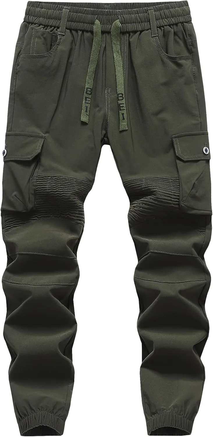 Vexalon Boys Cargo Joggers Pants Stretch Elastic Waist Drawstring Kids' Hiking Pants Youth Tapered Sweatpants 6 Pockets