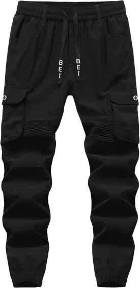 Vexalon Boys Cargo Joggers Pants Stretch Elastic Waist Drawstring Kids' Hiking Pants Youth Tapered Sweatpants 6 Pockets