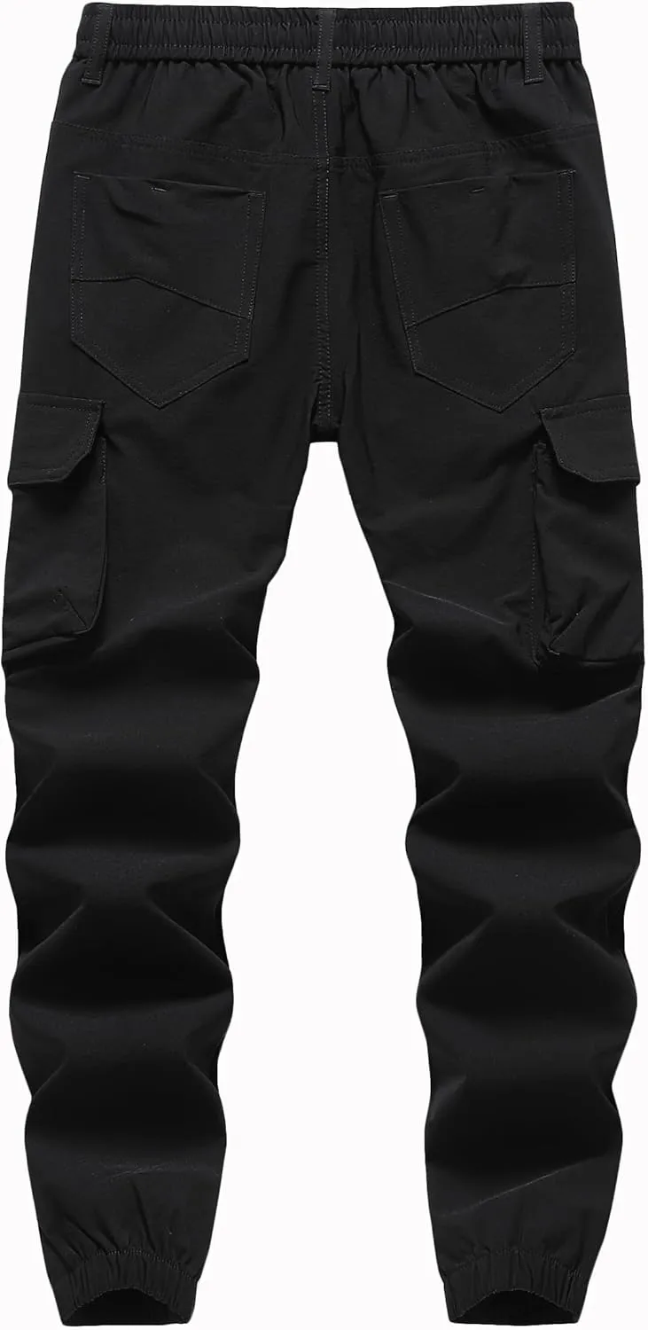 Vexalon Boys Cargo Joggers Pants Stretch Elastic Waist Drawstring Kids' Hiking Pants Youth Tapered Sweatpants 6 Pockets
