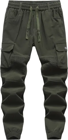 Vexalon Boys Cargo Joggers Pants Stretch Elastic Waist Drawstring Kids' Hiking Pants Youth Tapered Sweatpants 6 Pockets