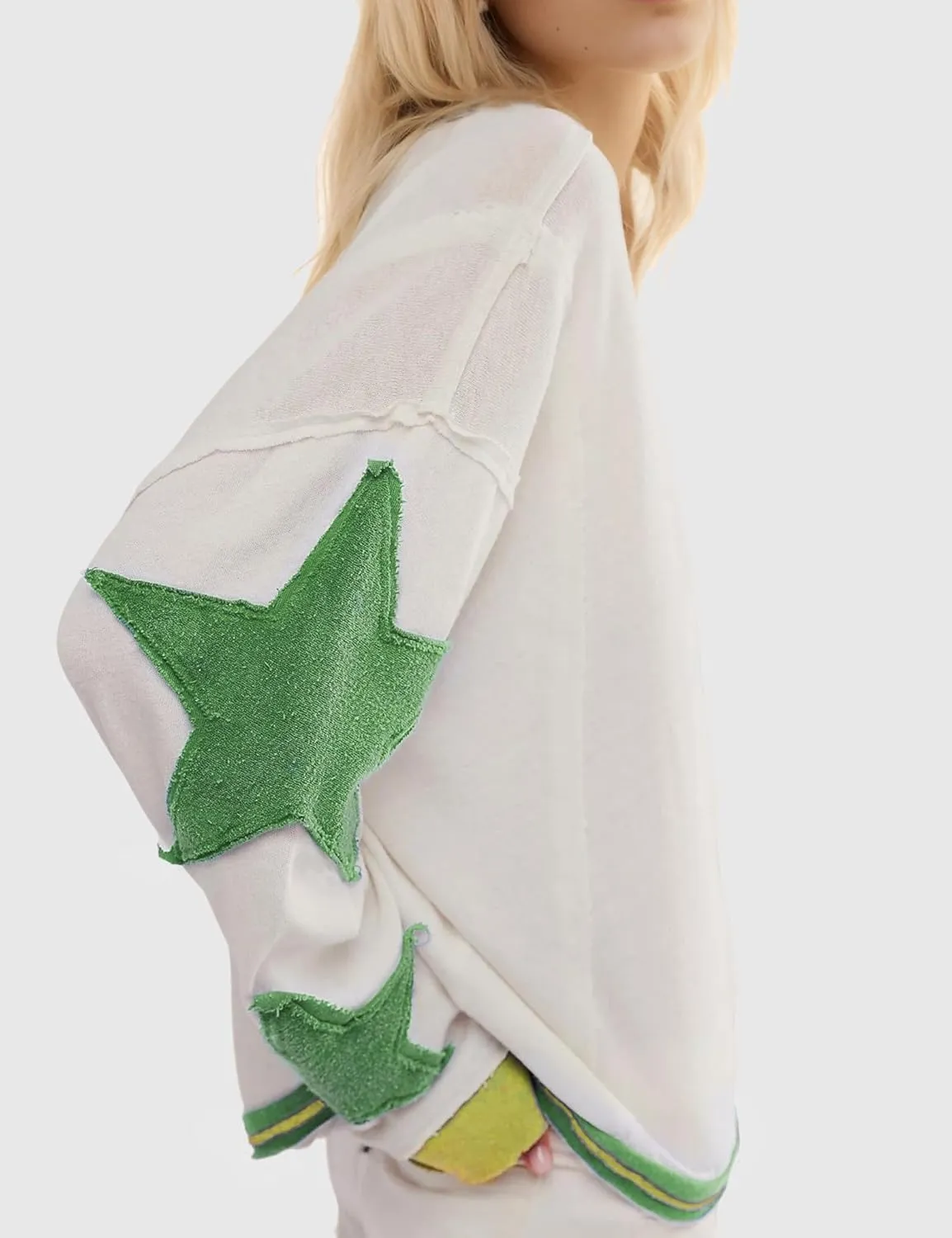Women Cotton Oversized Shirts Lightweight Long Sleeve Crewneck Star Pullover Sweatshirt Hoodies 2025 Spring Clothes