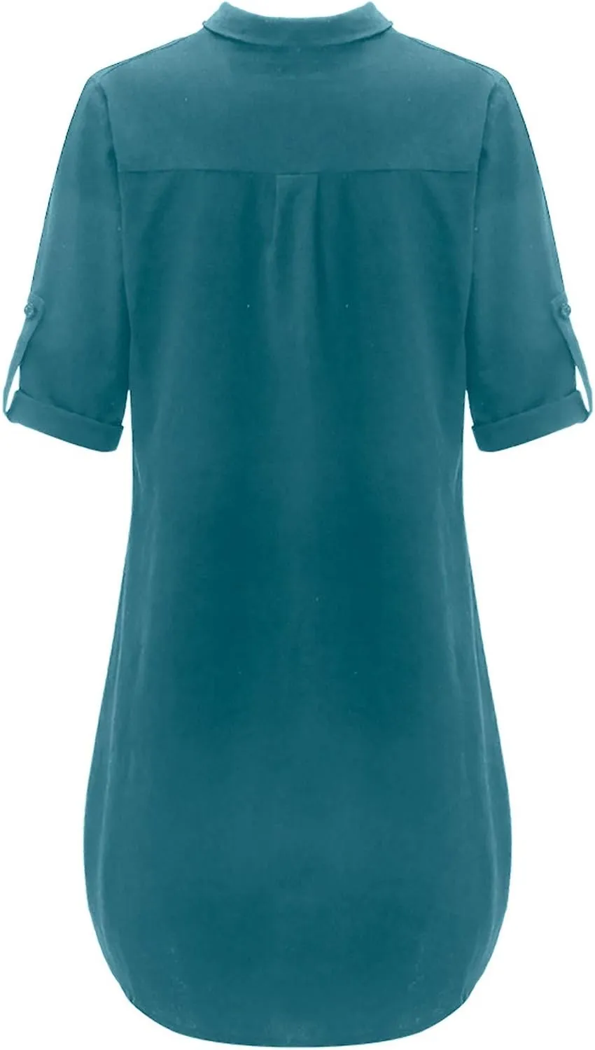 Women Shirt Dress Plus Size Rolled Sleeve Buttons V Neck T-Shirt Dresses Turn Down Collar Cotton Linen Short Dress
