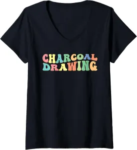 Womens Charcoal Drawing Sketch Artist V-Neck T-Shirt